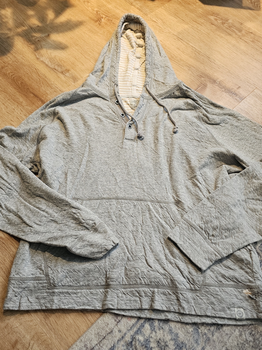 Lucky Brand Light Gray Hooded Henley Pullover